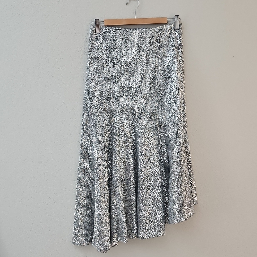 Elegant Silver Sequin A line Skirt
